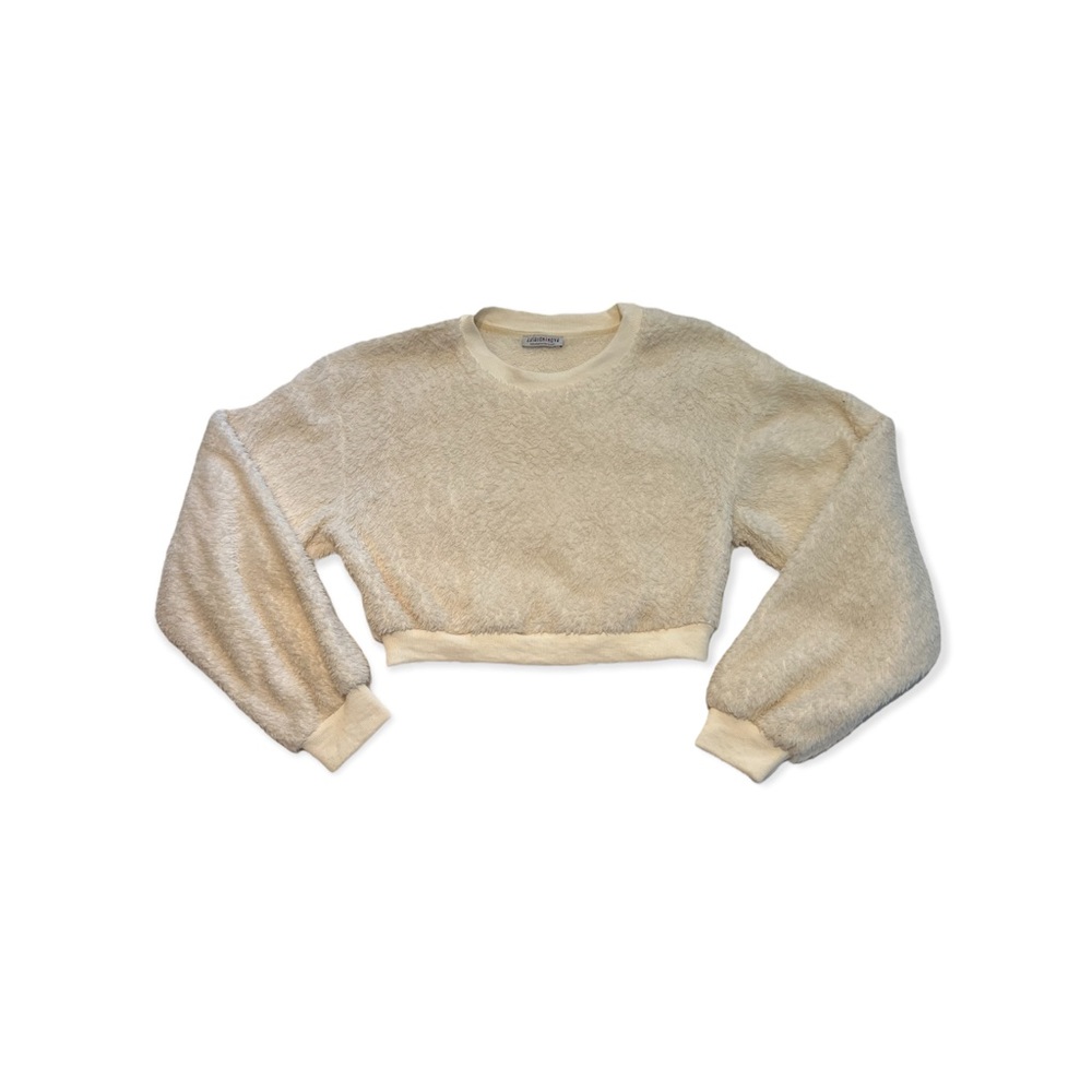 Fashion Nova Off White Fur Cropper Sweater, Size M